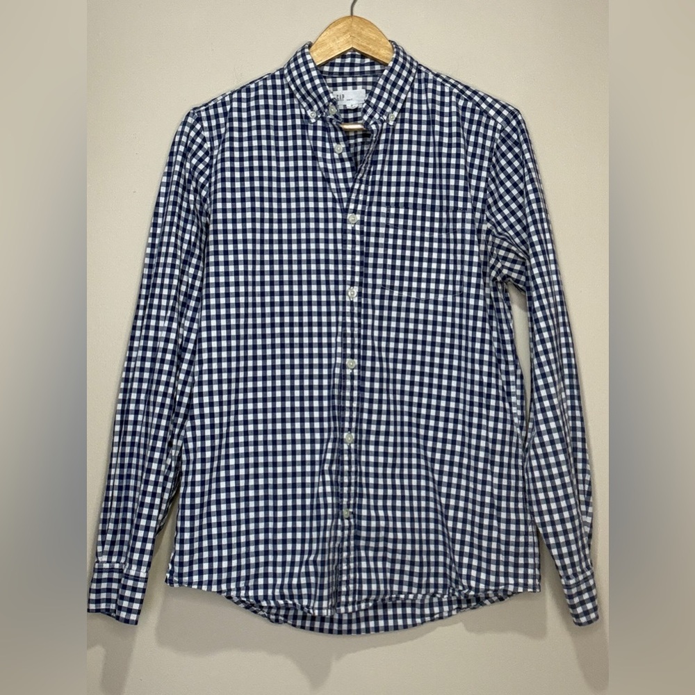 GAP Blue/White Slim Fit Checkered Casual Button Down Shirt
